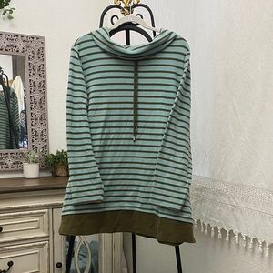 Striped Green and Brown Cowl Neck Sweater